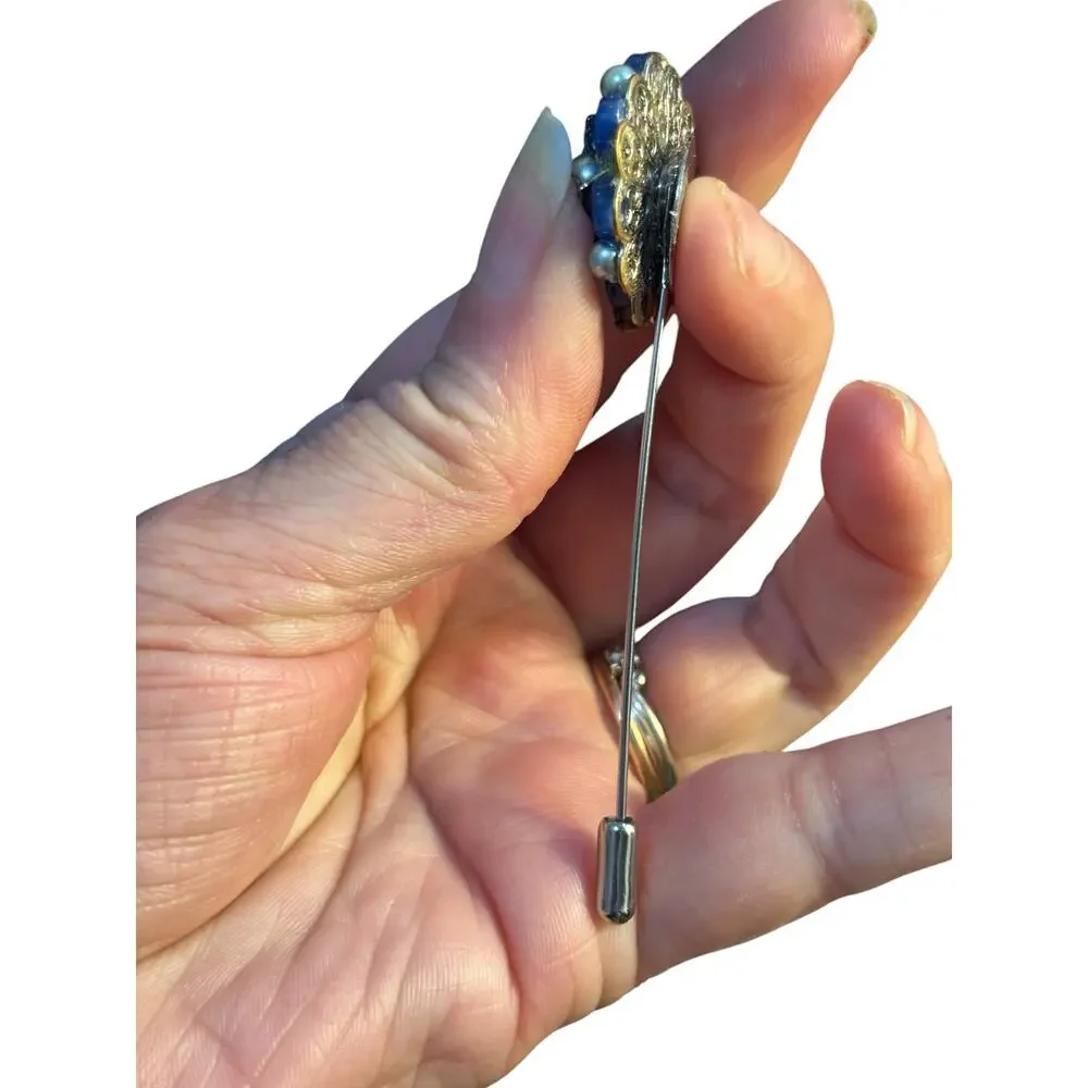 Blue Floral Stick Pin Something Blue Handmade Vintage Earring Lapel Pin